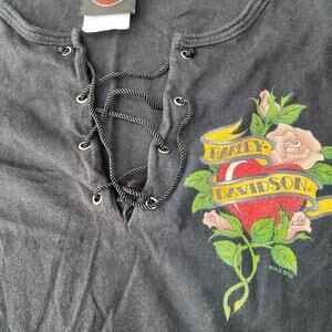 HARLEY DAVIDSON long sleeve, V- neck with strings, black, women's S